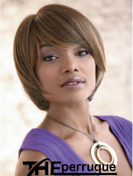 Capless blonde synthétique de longueur de menton avec des lisseurs de cheveux de frange pour les cheveux africains