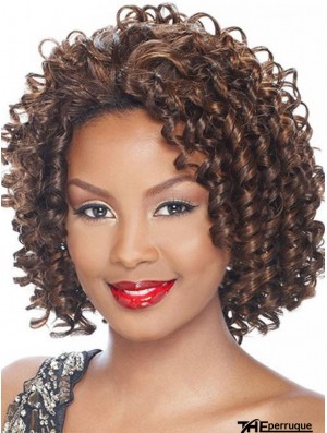 Kinky Indian Remy Hair Brown Longueur de menton abordable 3/4 perruques