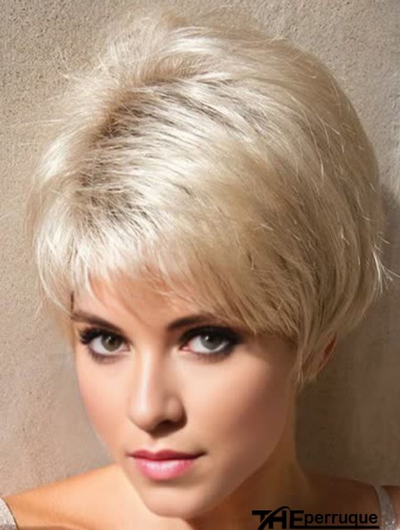 Perruques synthétiques courtes droites blondes en couches de 4 pouces