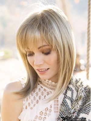 Blonde 14  inchavec frange épaule longueur incroyable monofilament perruques