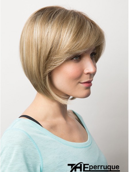 Tendance 10  inchBlonde longueur du menton Bobs perruques en dentelle droite