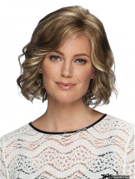 Front de dentelle 12 pouces Blonde ondulée avec perruques Bangs