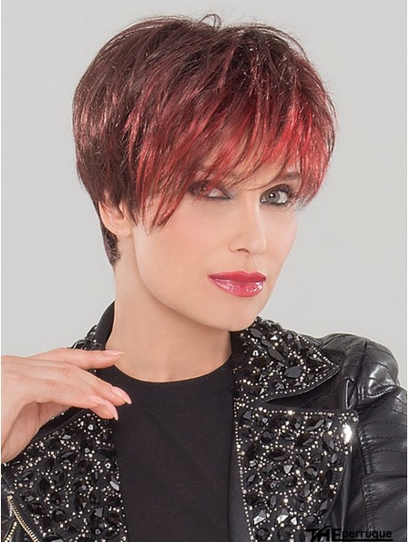 Monofilament 4 pouces droite rouge perruque synthétique Boycuts