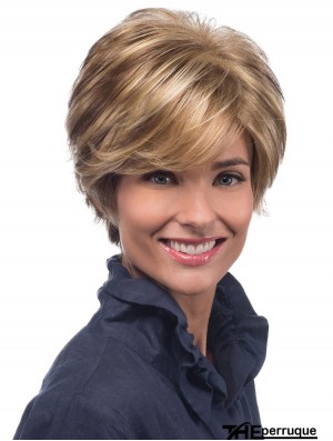 Perruques synthétiques qui ressemblent à une vraie couleur blonde de style ondulé avec une frange