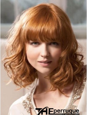 Longueur d'épaule avec frange Perruques synthétiques élégantes blondes ondulées
