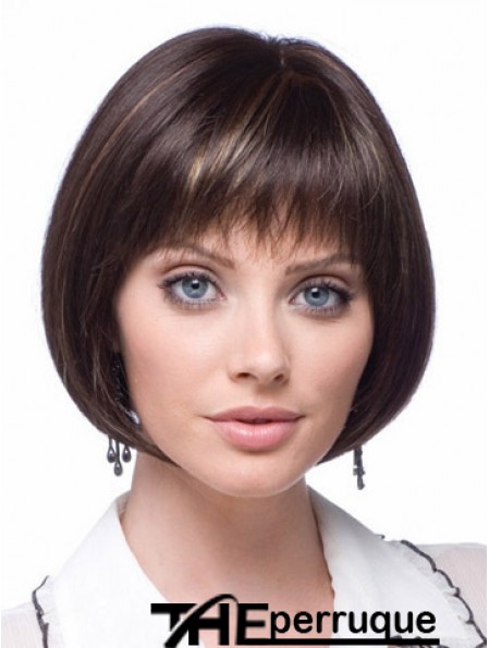 Perruques en dentelle synthétique bon marché Longueur de menton Bobs couper la couleur brune
