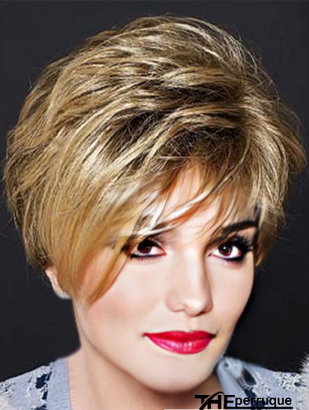 Perruque blonde sans couches superposée ondulée