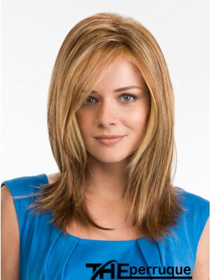 16 pouces synthétique longue ligne droite blonde perruques monofilament