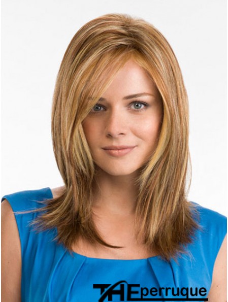 16 pouces synthétique longue ligne droite blonde perruques monofilament