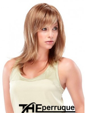 Longueur d'épaule blonde droite avec frange Perruques moyennes à la mode