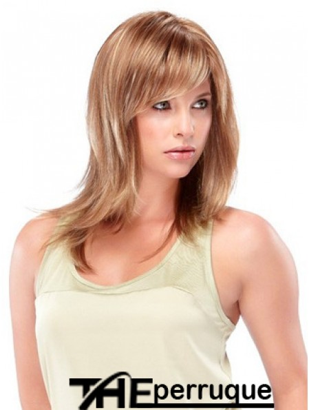 Longueur d'épaule blonde droite avec frange Perruques moyennes à la mode