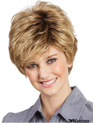 Boycuts Wavy Capless Blonde 8 pouces perruques courtes pour les femmes