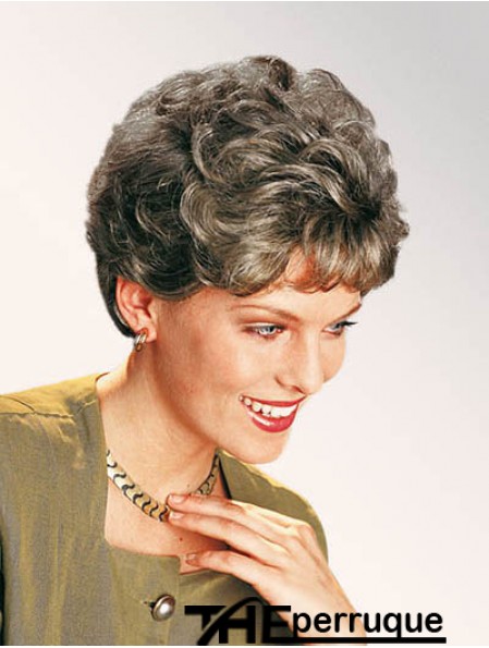 Perruque courte classique en dentelle synthétique bouclée grise de 7 po