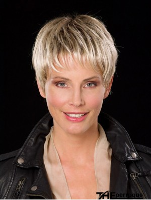 Straight Boycuts Capless 6 pouces Platinum Blonde Cropped Perruques synthétiques bon marché
