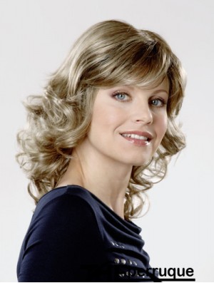 Monofilament Synthétique 14  inchLongueur d'épaule Blonde Bouclée Avec Frange Cancer Perruques Pour Femmes