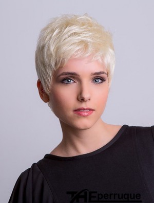 Monofilament synthétique 3  inchBoycuts Droite Platine Blonde Perruques Courtes