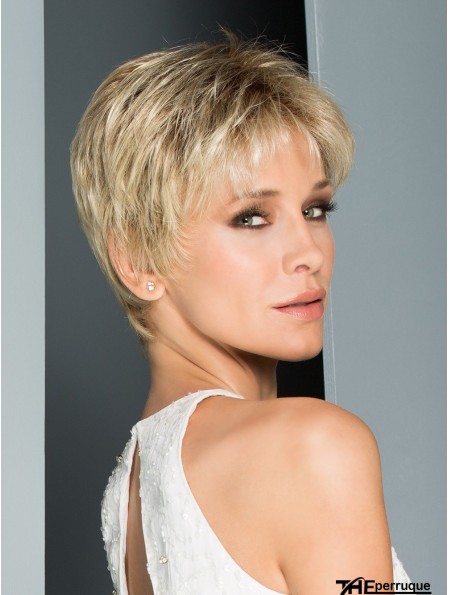 Perruques faites à la main en couches droites blondes de 6 pouces