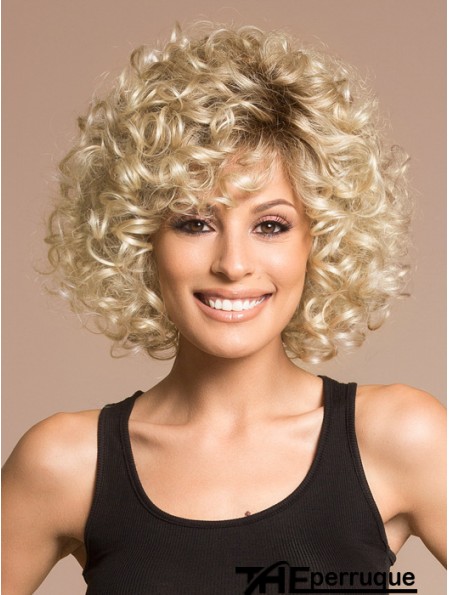 Perruques blondes pour longueur de menton pour femme avec style frisé