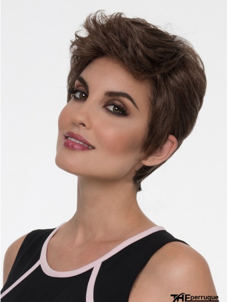 Perruque droite en dentelle marron avec boycuts 4 pouces