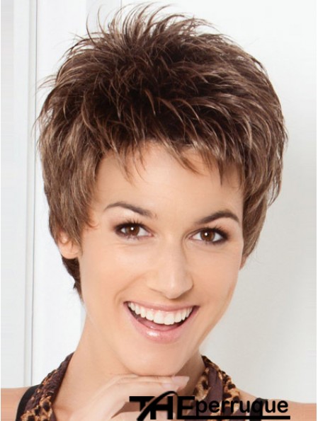 Perruques droites courtes en dentelle marron avec coupe droite