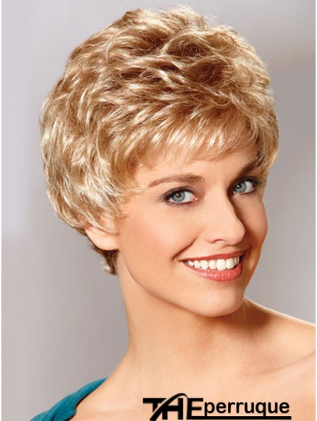 Auburn Boycuts Cropped Wavy Synthetic Petite Hand Lied Mono Wigs