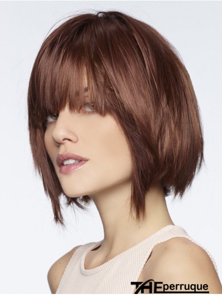 Perruque Bob à la mode avec longueur de menton droite Auburn 8  inchavant de dentelle