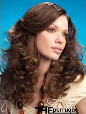 Curly Layered Long Brown Perruques abordables en dentelle sur le devant