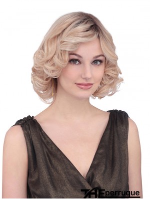 Longueur de menton bouclée avec des franges Fabuleuses perruques avant en dentelle blonde