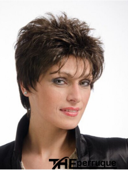 Brown 8  inchperruques droites coupées en dentelle Boycuts droites