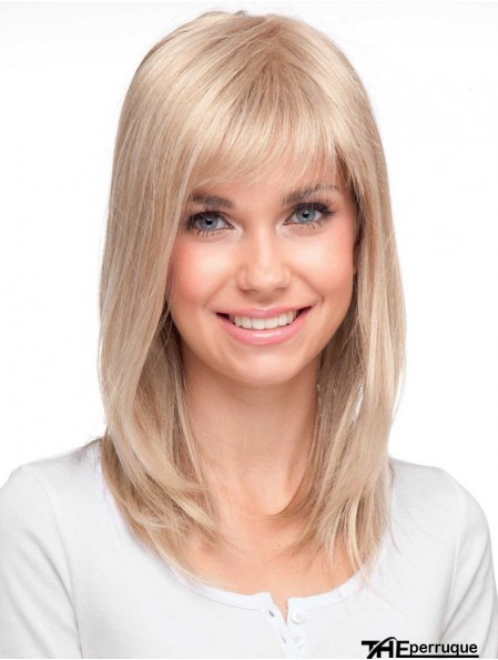 Blonde de haute qualité droite avec frange de longues perruques monofilament