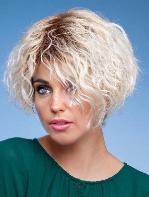Perruques abordables courtes bouclées blondes de 6 po