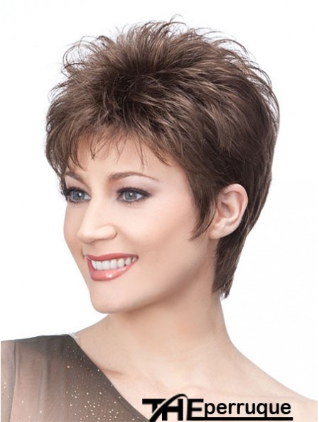 Perruques Browns avec longueur courte sans bonnet Style droit