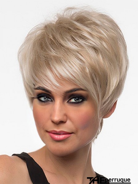 Perruques en ligne de couleur blonde britannique avec une longueur courte sans bonnet