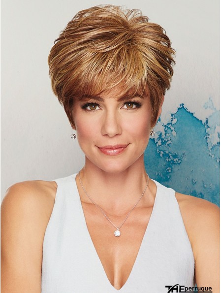 Avec Bangs Brown Straight 6 pouces perruques capless bon marché