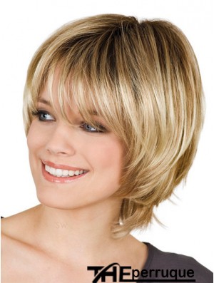 Avec Bangs Straight Blonde Capless Perruques Courtes Abordables