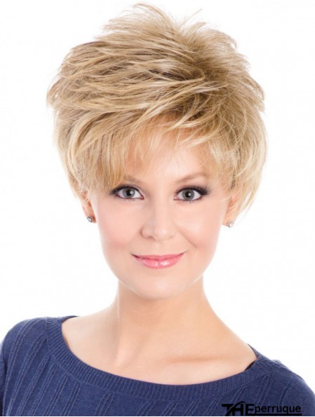 Perruque synthétique capless courte blonde ondulée en couches