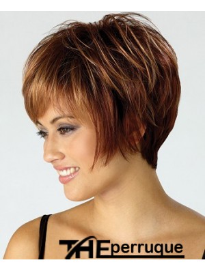 Perruque pas chère avec coupe courte synthétique capless de couleur marron Boycuts
