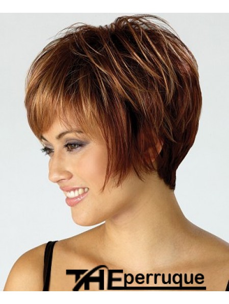 Perruque pas chère avec coupe courte synthétique capless de couleur marron Boycuts
