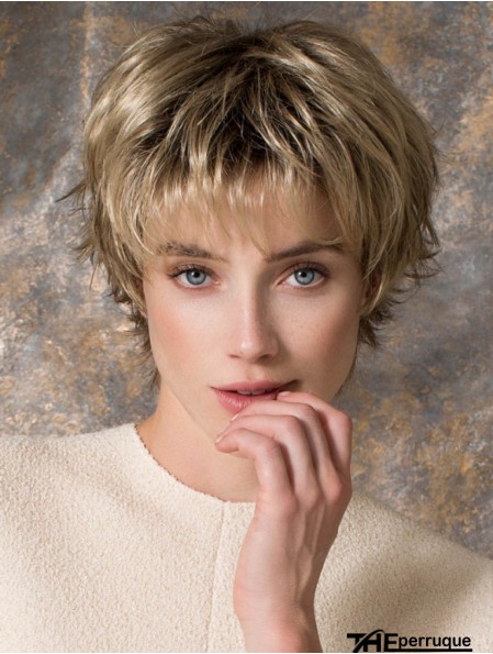 Perruques courtes blondes en couches droites de 8 pouces