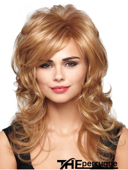 Coiffures Blonde Ondulée Avec Une Frange Sans Bonnets Longues Perruques