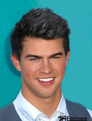 Monofilam Cropped Remy Human Black Straight Wig Small For Man