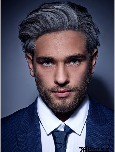 Perruques courtes droites synthétiques gris capless pour hommes