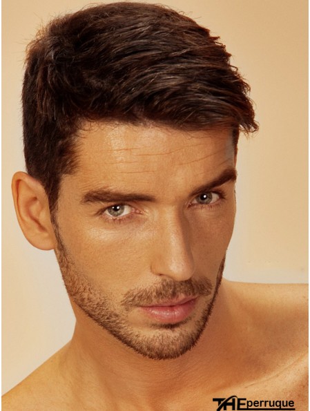 100% perruques en dentelle pleine droite remy humain court brun pour hommes