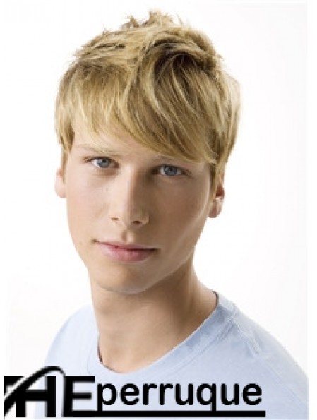 Perruques blondes ondulées courtes 100% nouées à la main pour hommes de Remy
