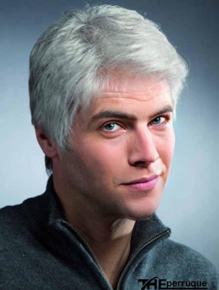 Perruque blonde courte synthétique grise droite lacr avant pour homme