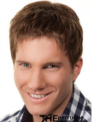 Capless Brown 6  inchcourt Remy humain pas cher perruques de cheveux pour hommes