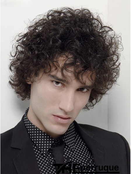 Capless Curly 6 pouces synthétique court Mans noir perruque bouclée