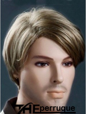 Systèmes de cheveux synthétiques courts droits sans capuchon synthétiques pour hommes