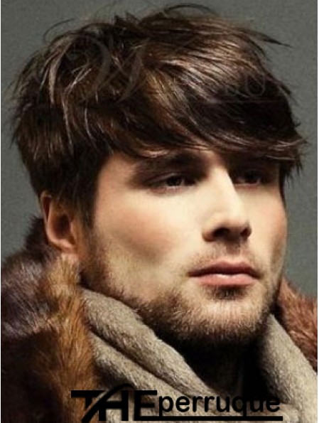 Auburn Straight Remy Human 100% attaché à la main pas cher homme perruques