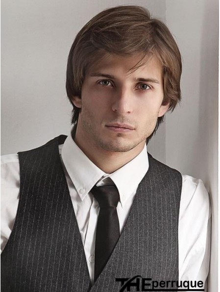 Monofilament 4 pouces droite brun perruque pour homme
